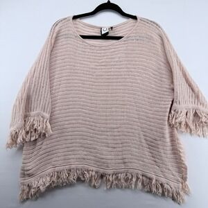 Anthropologie Akemi + Kin Pink Open Knit Fringe Poncho Sweater Top‎ XS